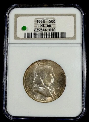 1958 Franklin 50c Silver Half Dollar NGC MS 66 Toned #4615