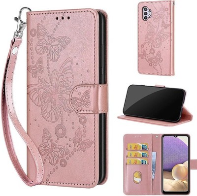 Designed for Samsung Galaxy A32 5G Case Wallet, Women Flip Folio Cover Rose Gold