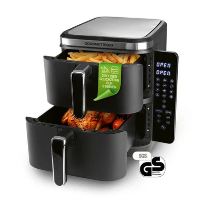 GOURMETmaxx FryUp Vertikale Doppelkammer Heißluftfritteuse 10L AirFryer 2800W