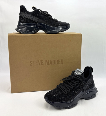Steve Madden Maxima-R Black Rhinestone Sneaker Shoes Women's 6 NIB