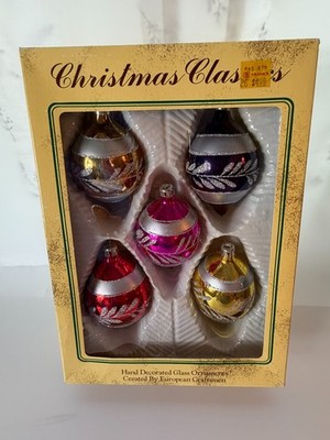 Vtg Lot of 5 Commodore Classic Mercury Glass Teardrop Ornaments w/Box