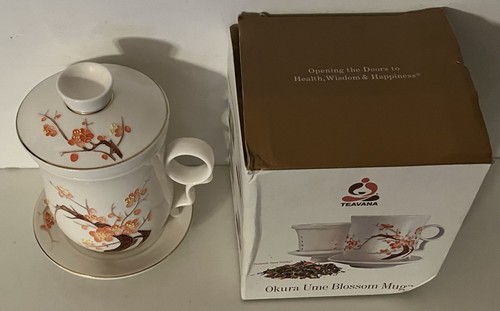 Teavana Okura Ume Blossom Porcelain Mug Cup 12 oz with Infuser/Lid/Saucer + Box - Picture 3 of 22