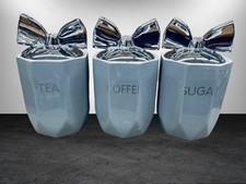 Tea Coffee Sugar Jar Black Chrome Bow Storage Set Ceramic Air Tight Canisters UK