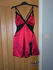 XL Red Satin And Black Lace Night Dress With Adjustable