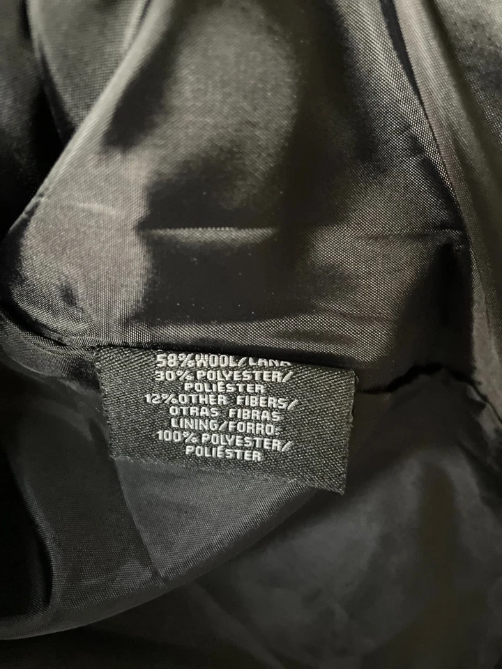 Апостроф женщин черный двубортный бедра длина шерстяная смесь Тренч Sz XL - Изображение 4 из 4