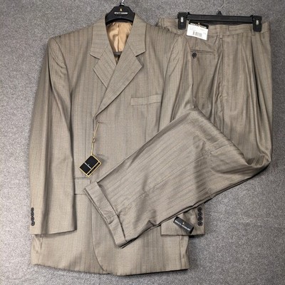 Stacy Adams Men's Brown Pin stripe Suit Pleated Pants Senate 46L 40x32 NWT
