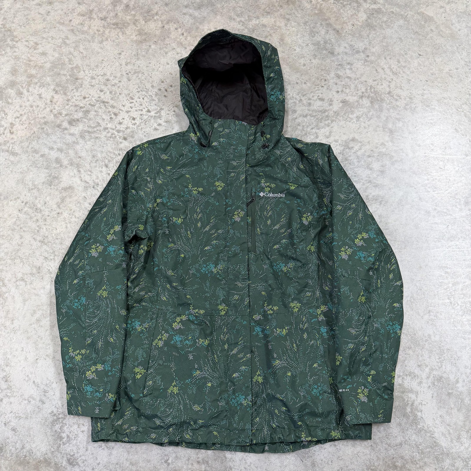 Columbia Jacket Womens XL Green Floral Interchange Hooded Waterproof Rain Shell