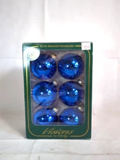 Lot Of 6 Visions By Holly BLUE Shiny Glass Christmas Ornaments 2 5/8" 64A