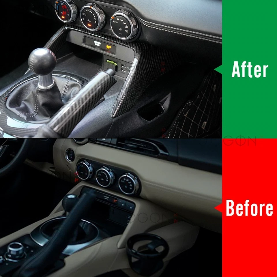 Panel superior cargador teléfono consola carbono real MX5 paneles para Mazda MX-5 Miata RF 2016-25 Foto 2 de 4