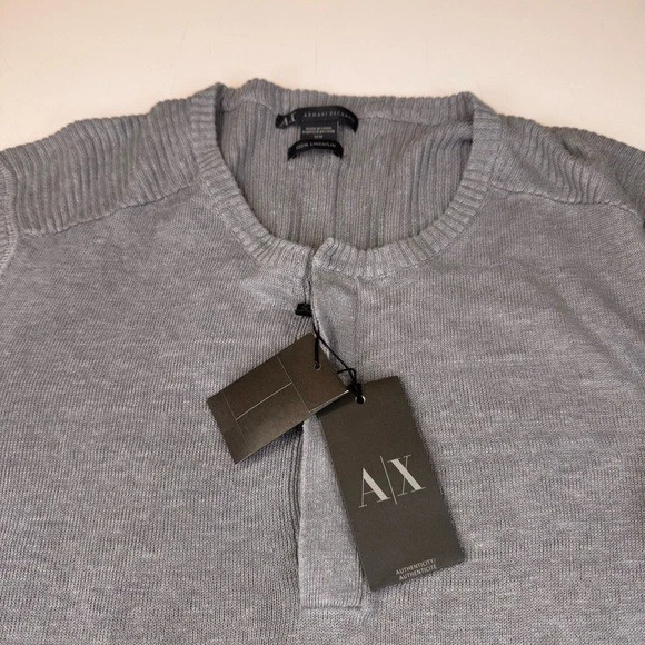 Armani Exchange Sweater Men's Size Medium Gray 100% Linen Long Sleeve Button Top - Image 3 of 4