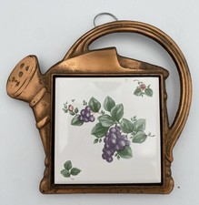 Pfaltzgraff Grapevine Trivet Copper Tone Watering Can Ceramic Tile Wall Hanging