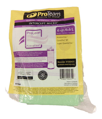 ProTeam 100431 Intercept Micro Filter Bag Open Collar for 6 Qt Vacuums 10 PACK