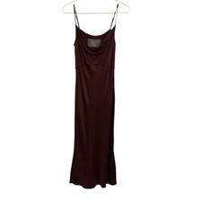 A by Anthropologie Maroon Shiny Adjustable Spaghetti Strap Maxi Bodycon Dress S