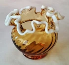 Fenton Amber Snow Crest Spiral Optic Swirled Rose Bowl Vase HTF