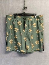 Reel Life Swim Trunks Men's XXL Green All Over Floral Pockets Zip