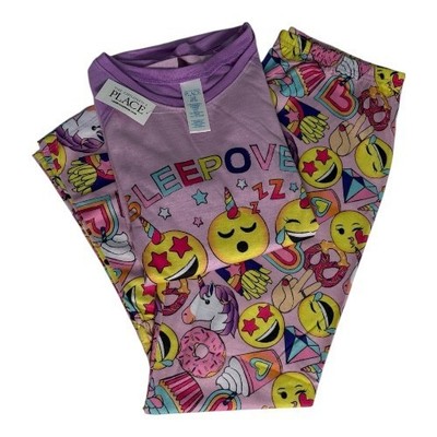 The Children's Place Girl's SLEEPOVER SQUAD Pajama Set L 10/12 L/S 2Pc Emoji NWT