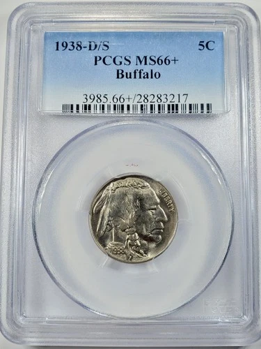 1938-D/S Buffalo Nickel MS-66+ PCGS  D strike over S Plus Grade True View