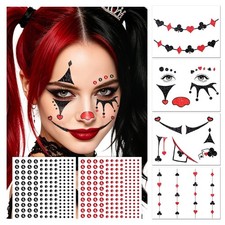 Halloween Clown Face Tattoos, Temporary Tattoos for Costume Makeup Cosplay
