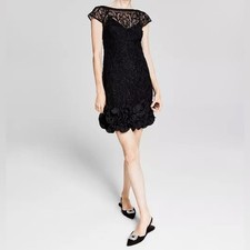 GUESS Floral-Lace Ruffled-Hem Sheath Dress Black Women’s Sz 0