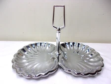 Vintage Shelton Ware Chrome Double Clam Shell Vanity Jewelry Dish Trinket Tray