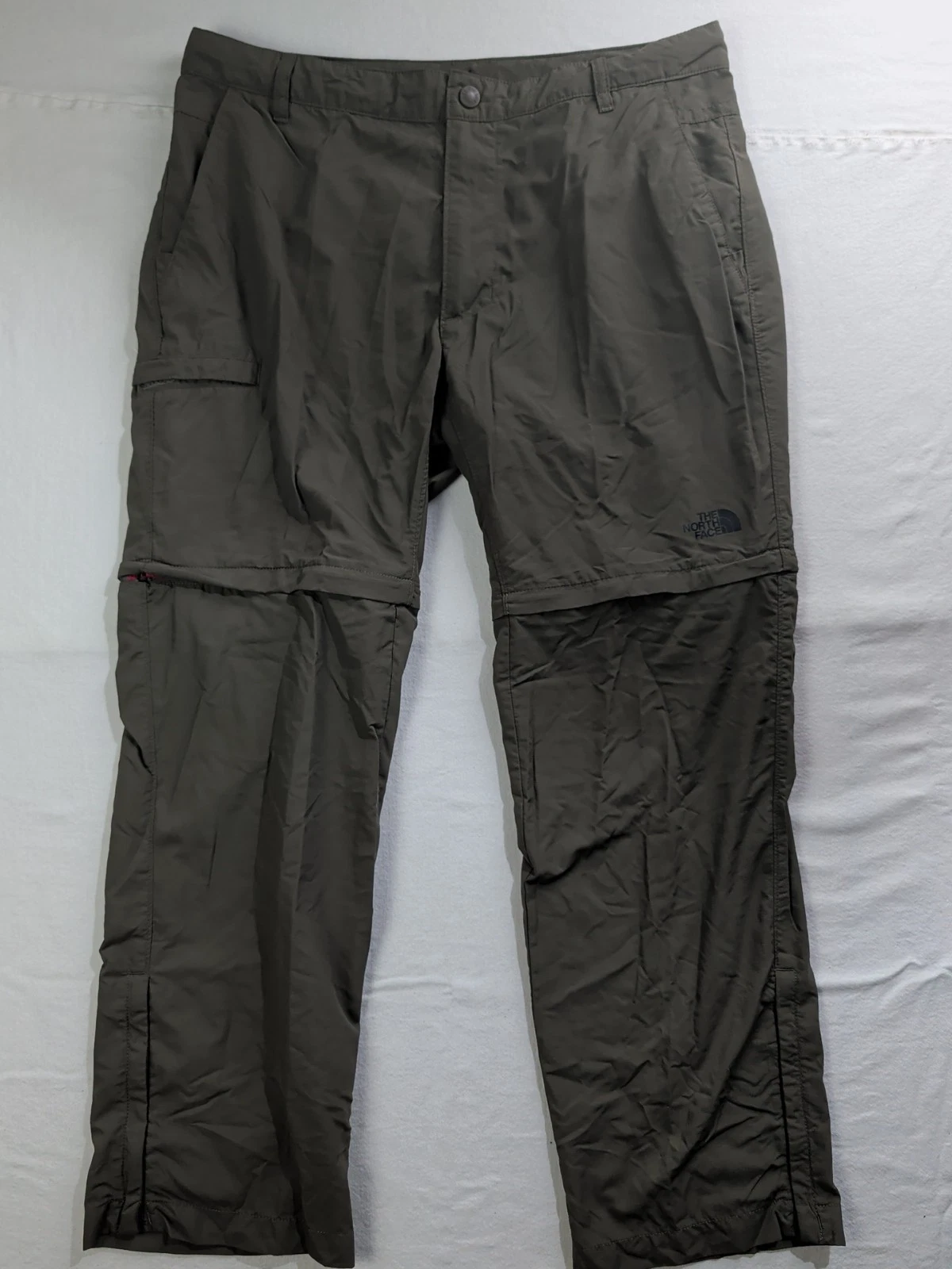 North Face Convertible Nylon Drawstring Hiking Pants 36x29 Olive Green Ripstop