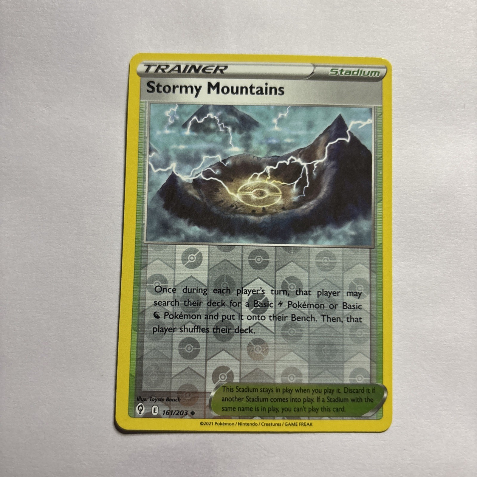 Reverse Holo Stormy Mountains 161/203 Uncommon Evolving Skies Pokemon TCG