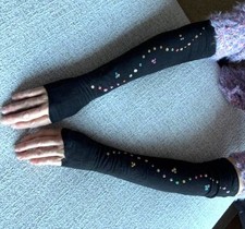 VTG Formal-Wear Over the Elbow, Fingerless Black Opera Gloves with Sequins