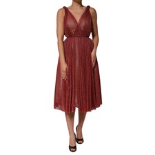 DOLCE & GABBANA Dress Burgundy Mesh Sleeveless Midi A-line IT40/US6/S 6680usd