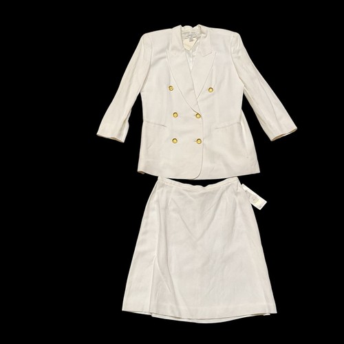 1980s Liz Claiborne Skirt Suit White Double Breasted Blazer Jacket Size 10 New - Picture 1 of 5