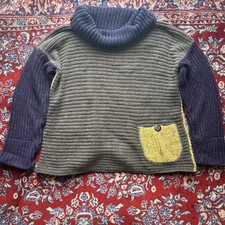 VTG MARGARET WINTERS heavy knit cowlneck 2 Sided sweater USA Medium Patchwork