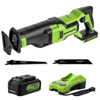 Greenworks 24V Cordless Reciprocating Saw with 4Ah USB Battery and 2A Charger