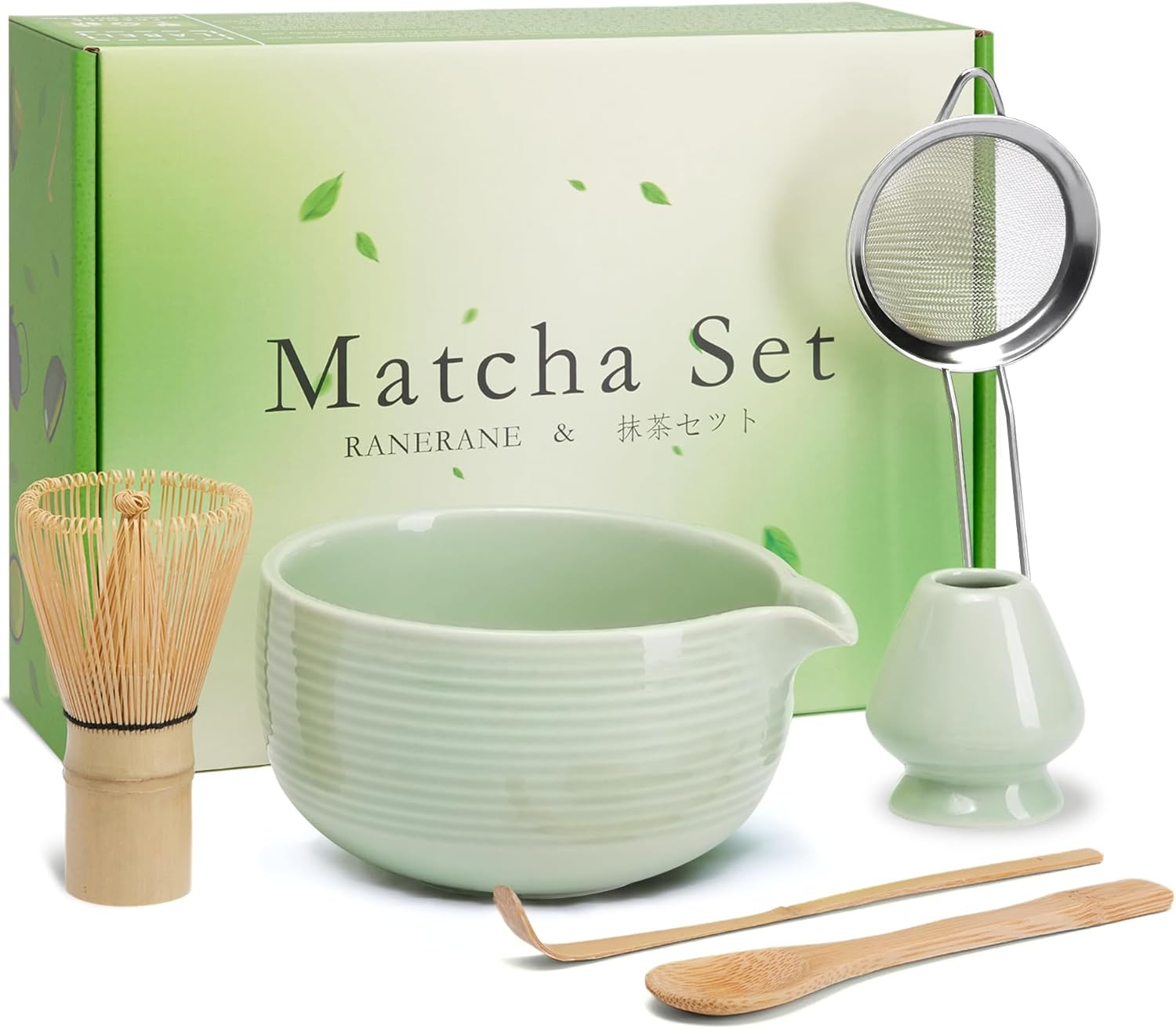 Matcha Whisk Set, Ceramic Matcha Set Includes Matcha Bowl, Matcha Whisk (Chasen)