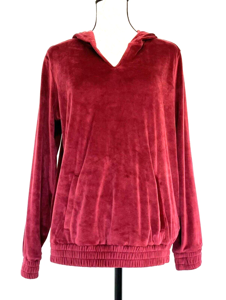 MICHAEL MICHAEL KORS Borgoña Terciopelo Terciopelo Capucha Pullover Chaqueta Elástica M Foto 2 de 4