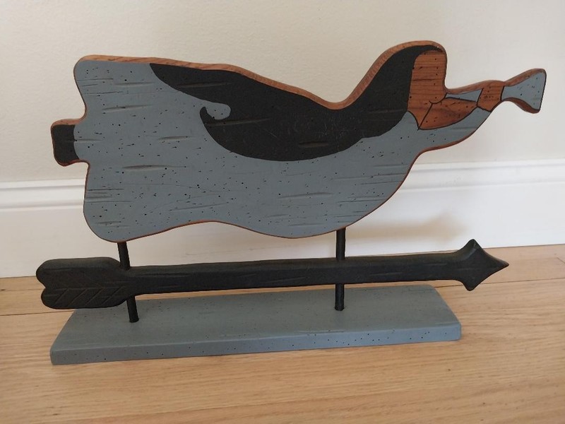 Vintage Folk Art Handmade wooden Angel blowing horn