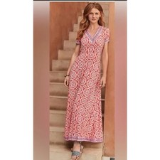 Sundance Floral V Neck Maxi Dress Orange Size Small