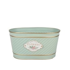 Green Flower & Garden Zinc Oval Pot - D19.5 x H11.4cm - Table/Mantle Displays