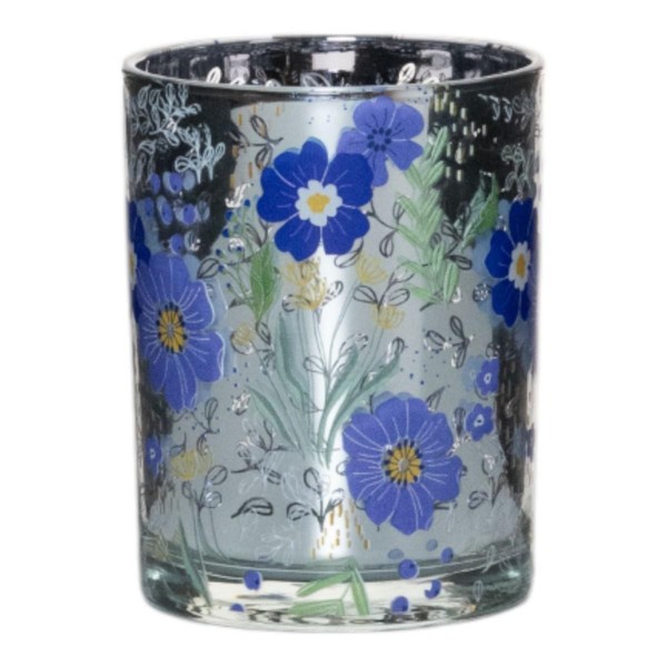 INNA-Glas Teelichthalter Anouschka, Blau-Matt-Silber-GläNzend, 18Cm, Ø12Cm-image