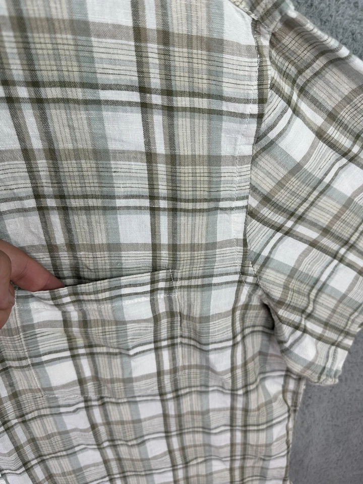 Merona Shirt Mens 2XL Plaid Linen Cotton Short Sleeve Button Up Pocket - Image 3 of 4