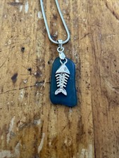 Sterling Silver Blue Sea glass Fish Necklace