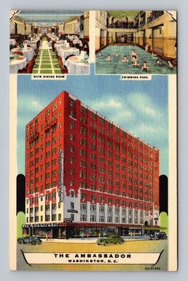 Postcard Washington D. C. The Ambassador Hotel Building Inn multiview linen