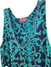 JOYOUS & FREE WOMENS DRESS SLEEVELESS SIZE XL NAVY TEAL BEADED DAMASK NEW