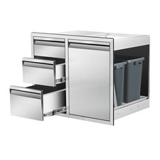 Outdoor Kitchen Drawer Combo Cabinet Steel Built-in Triple Drawers Trash Storage