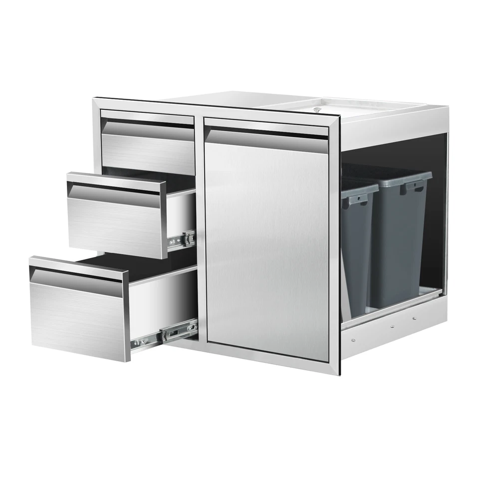 SGOLAN Outdoor Kitchen Drawer Combo Cabinet Steel Built-in Triple Drawers&Trash Storage