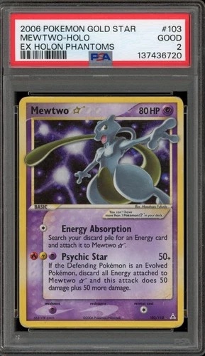 Pokemon Mewtwo Gold Star EX Holon Phantoms Holo Ultra Rare #103 PSA 2