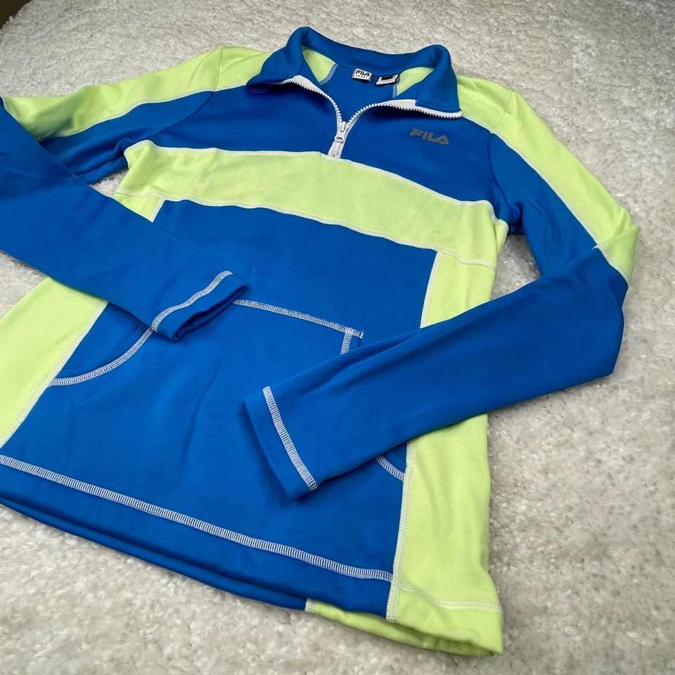 Camisa esportiva Fila feminina pequena azul 1/4 zíper pulôver jaqueta desempenho ativo - Imagem 4 de 4