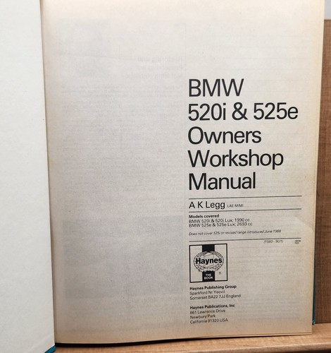 Haynes BMW 520i & 525e October 1981 to June 1988 Owners Workshop Manual HB - 第 2/6 張圖片