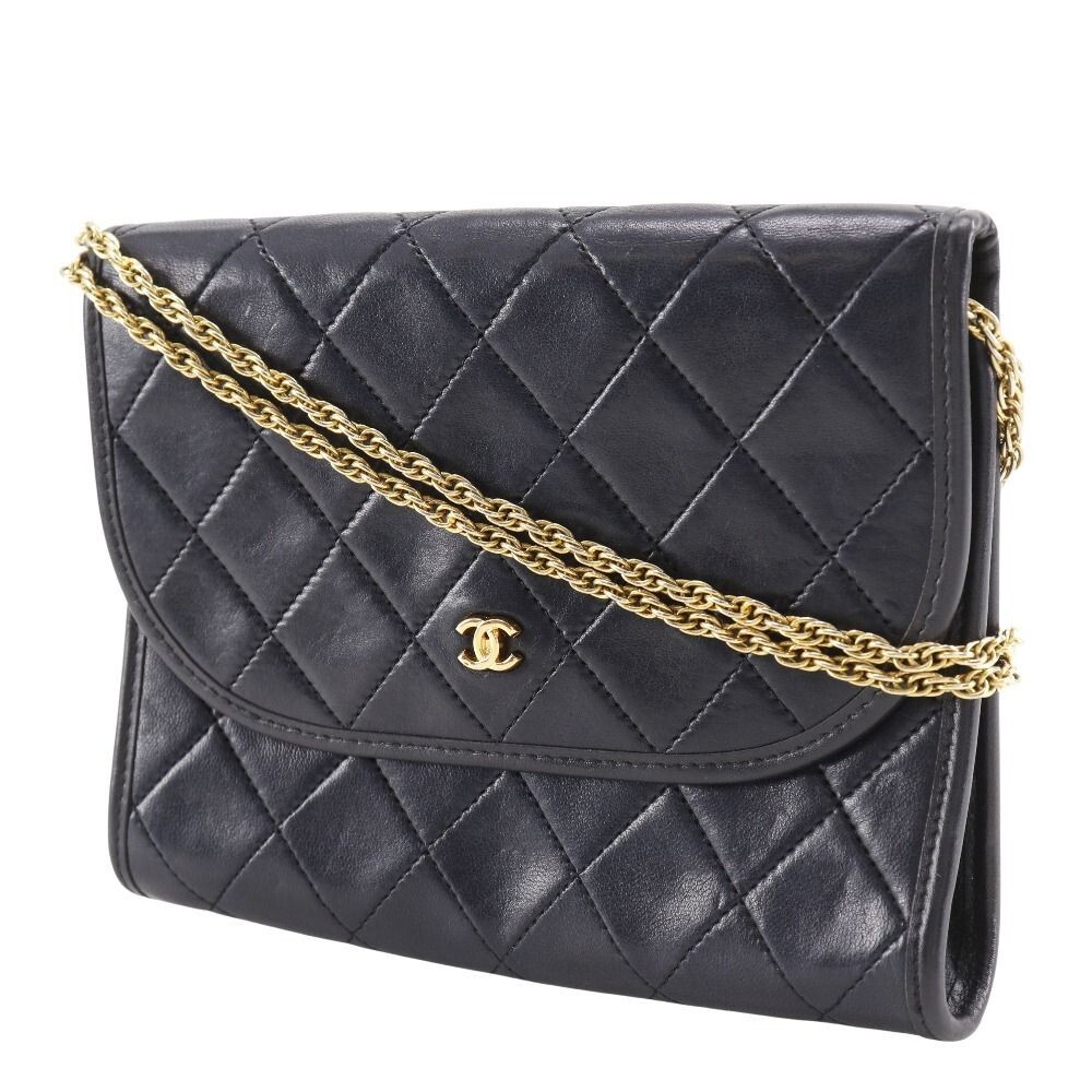 Chanel Vintage Matelasse Mini AGNEAU TANNE Chain Shoulder Bag Black