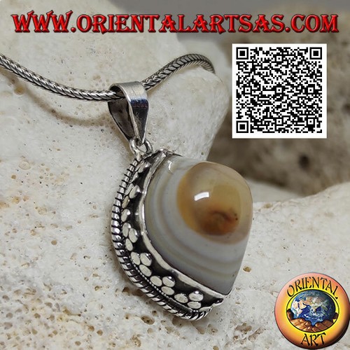 925 Silber Anhänger‰ gelbes Shiva Auge mit Shuttle mit Geflecht und Scheiben