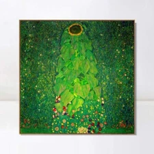 Framed Canvas Giclee Print Art The Sunflower by Gustav Klimt Wall Art 28"x28"