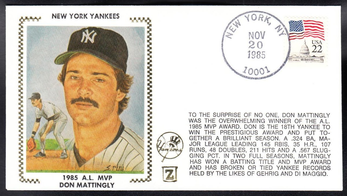 NY YANKEES DON MATTINGLY 1985 MVP AWARD Baseball Cover C3042 | eBay